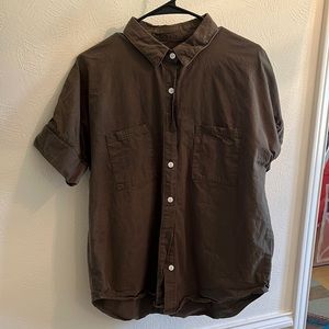 Short Sleeve Olive Green Utility Button down